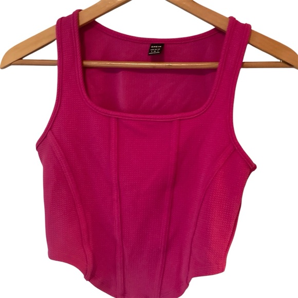 Square Neck Hanky Hem Pink Cropped Corset Tank Top Women Small - Picture 3 of 7